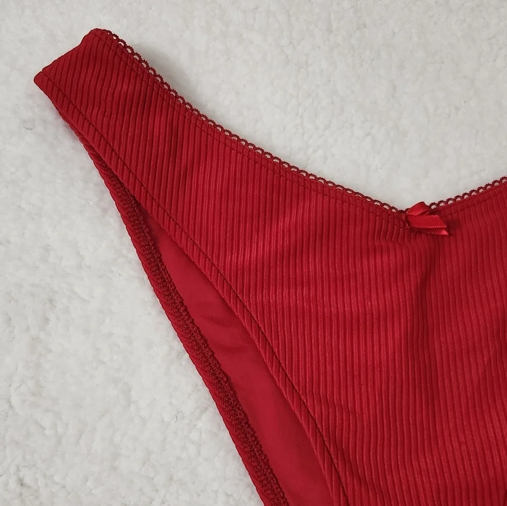 New!Frankie's Bikinis Enzo  Ribbed  Cheeky Bikini Bottom‎ Crimson